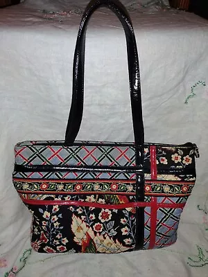 Retired Vera Bradley Zippidy Tote Black Blue Red Versailles Pattern • $18.99