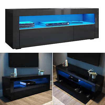 120cm Black TV Stand Unit Cabinet Entertainment Set With LED Light Game Studio • £92.99