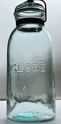 ABSOLUTELY PERFECT Antique Aqua Reworked 1890s HG Globe Mason Fruit Jar W/ Bail • $79.99
