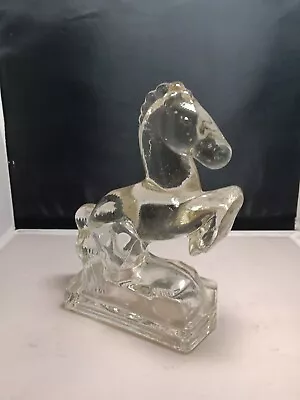 Vintage Glass Horse Figurine Clear Bookend L E Smith Single Rearing 1940s • $10