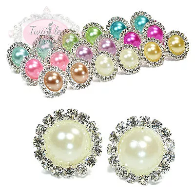 16mm Diamante Studded Faux Pearl Clip On / Stud Earrings Bridesmaid Wedding Prom • £1.99