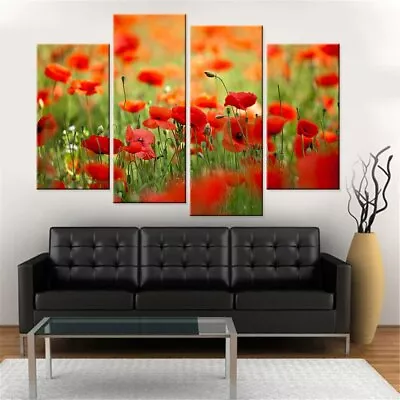 Red Poppies Flower Canvas  Painting Prints 4 Piece  Modular   • $30.44