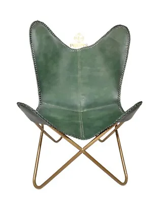 $228.34 • Buy Green Leather Butterfly Chair Handmade Genuine Openable Office Chair PL2-36