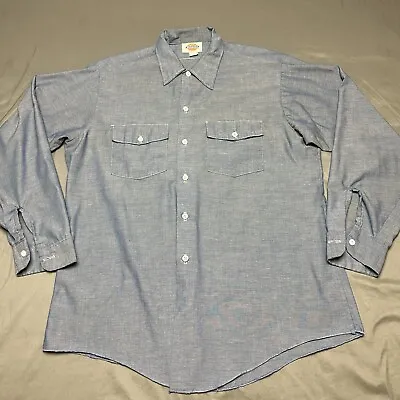 $24.99 • Buy Vtg Dickies Shirt Workwear Chambray Lightweight Button Up Blue 50/50 Made In USA