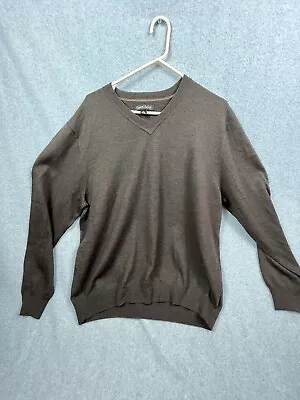 Kenneth Roberts Platinum Mens XL 100% Merino Wool Brown Striped V-Neck Sweater • $14.40