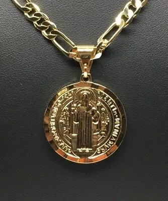 Gold Plated Medalla De SAN BENITO Con Collar Cadena 26  Chapado En Oro De LUJO  • $47.95