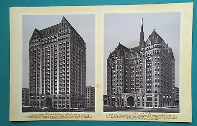 CHICAGO LANDMARKS Masonic & Women's Temples - 1890s Litho Print • $18