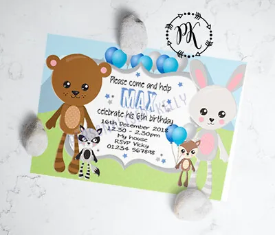 £4 • Buy Woodland Animals Personalised Party Invites Birthday Invitations X10 Christening