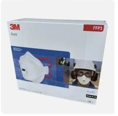 3M Aura 9332+ FFP3 Valved Respirator Face Mask Box Of 10 Disposable Dust Mask • £8.49