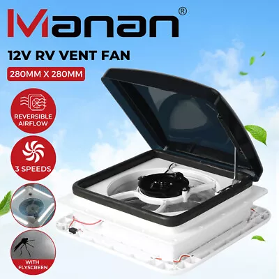 Manan Caravan Roof  Vent RV Shower Hatch Air Exhaust Fan 12V LED Light Trailer • $139.99