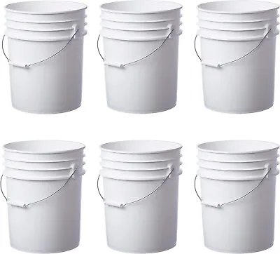 6 Pack | Premium 5 Gallon Bucket Food Grade BPA Free HDPE White - No Lid • $66.48