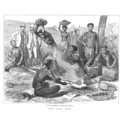 ZULU WAR A Zulu Blacksmith Forging A Assegai - Antique Print 1879 • £9.99