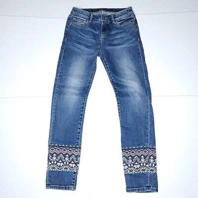 Miss Me Ankle Skinny Jeans Girls Size 14 Blue Floral Western Embroidered 26x26 • $18.97