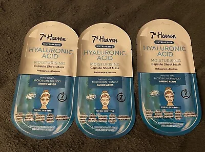 7th Heaven Face Mask Hyaluronic Acid Pack Of 3 Moisturising Sheet Masks • £6.50