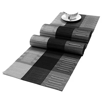  Woven Vinyl Table Runner PVC Table Runner 12 By 54 Inch Ombre Black And Grey • $19.40