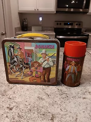 1965 Bonanza Lunch Box & Thermos * Vintage *  Lunchbox Tin Kit Pail NICE • $199.99