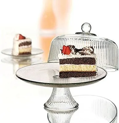 Anchor Hocking Monaco Cake Stand And Dome Ribbed / Punch Bowl Display • £33.31