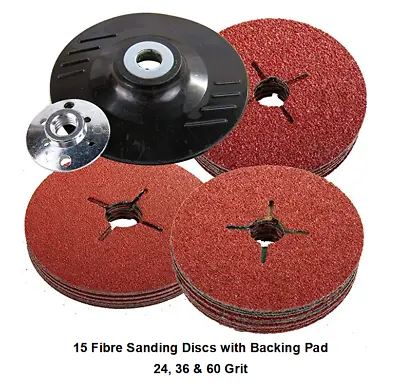 £14.65 • Buy 115mm Rubber Backing Pad For Angle Grinder & 15 Mixed Fibre Sanding Discs 