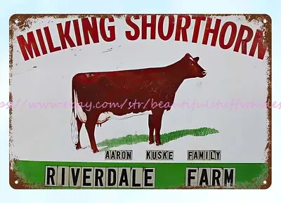 Milking Shorthorn Dairy Farm Cattle Metal Tin Sign Rustic Kitchen Signs • $18.89