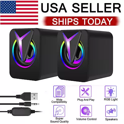 3.5mm RGB LED Mini USB Wired Computer Speakers Stereo Bass For PC Laptop Desktop • $12.25