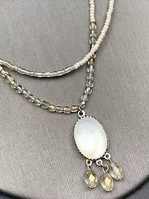 Vintage Necklace White Mother Of Pearl MOP Beaded Layered? 14” Silver Tone • $23.58