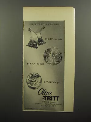 1956 Olga Tritt Jewelry Advertisement - Earclips In 14 Kt. Gold • $19.99