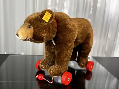 Steiff Animal 036064 Teddy Bear On Wheels 23 X 30 Cm. Top Condition • $250.12