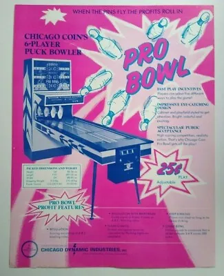 Pro Bowl Arcade FLYER Original Shuffle Alley 1974 Vintage Promo Art Retro • $33.15
