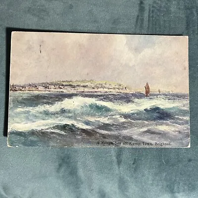 Vintage Postcard A Rough Sea Off Kemp Town Brighton 1905 Ac • £0.99