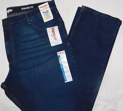 WRANGLER Athletic Fit Jeans Stretch Relaxed Seat & Thigh Tapered Dk Blue Jagged • $23.06