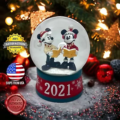 Disney Mickey And Minnie 2021 Snow Globe Christmas Holiday 4.4  AUTHENTIC NIB • $11.19