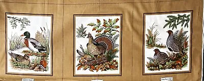 Vintage Cotton Quilt Fabric  Game Birds  Picture Book Patches Panel  17 X44  • $6.98