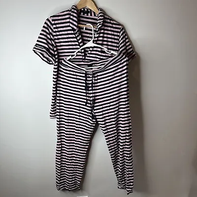 J. Crew Women’s Pajamas Pink & Navy Striped Short Sleeve Set Lightweight Small • $17.99