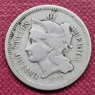 $12.99 • Buy 1868 Three Cent Nickel 3c Circulated Scratched #53911