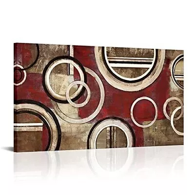 Abstract Geometry Canvas Wall Art Large Modern Blocks Red And Brown Pictures • $44.99