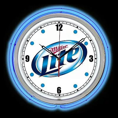 15  Miller Lite Beer Sign Blue Double Neon Clock Man Cave Bar Garage • $119.95