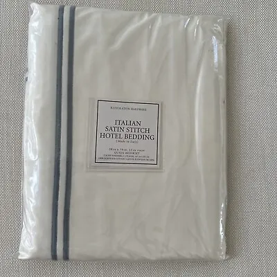 Restoration Hardware Satin Stitch Hotel Bedding Queen Bedskirt Cream/Blue • $59