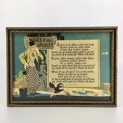 Vintage A Buzza Motto Saying Framed Print What’s It All About 1925 Art Deco • $44.99