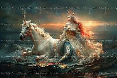 MERMAID QUEEN AND UNICORN ART PRINT Wall Decor Sea Horse And Siren Poster D345 • $7.95