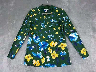 Isaac Mizrahi Live! Top Green Multicolor XS Engineered Floral Print Mock Neck • $8.99