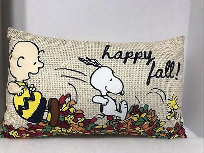 Peanuts Happy Fall Leaves Throw Pillow Snoopy Charlie Brown Woodstock 12”x19” • $24