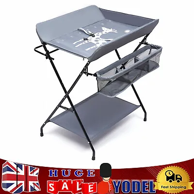 Foldable Baby Changer Unit Changing Organizer Table Nappy Diaper W/Storage Gray • £46.98