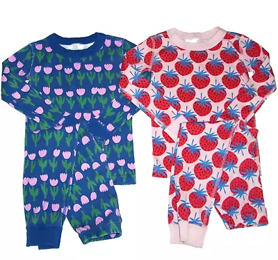 LOT Hanna Andersson Girls Size 100 US 4 Long John Pajamas Tulips Strawberries • $35.16