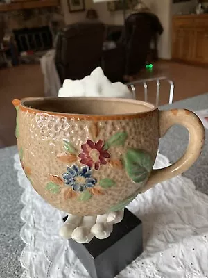 Vintage Hand Painted Majolica Pitcher Japan Embossed Flowers  • $10.95