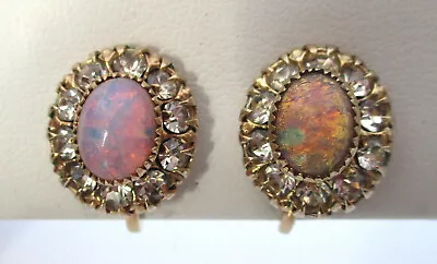 Vintage Pink Faux Opal Glass Cabochon Earrings Vargas • $2.99