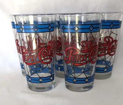 Vintage 1970's Pepsi Cola Stained Glass Style Glasses (5) • $35