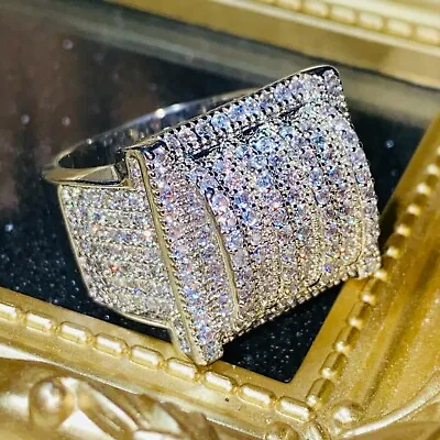 Pinky Men's Square Band ICY Hiphop Ring 2ct Iced Cubic Zirconia 14k White Gold  • $35.99