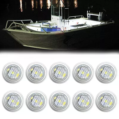 10x White Marine Boat LED Courtesy Lights Stair Deck Garden Light Stainless Base • $12.86