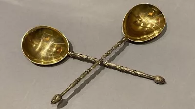 Superb Pair Of Mappin & Webb Sterling Silver Gilt Serving Spoons London 1918/19 • $105.68