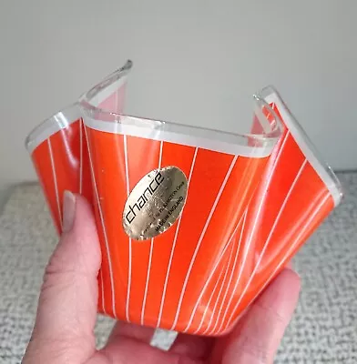 50s 60s Vintage Retro Orange Striped Chance Glass Handkerchief Vase Bowl MCM • £15